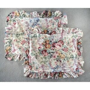 VTG Ralph Lauren Allison Standard Pillow Shams 2* Ruffles Cottage Roses Made USA
